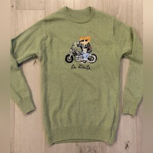 Embroidered Teddy Bear Sweater Regular Fit size M Motorcycle “En Route”